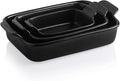 Sweejar Baking Pans Set, Ceramic 9x13 Baking Dish with Handle, Rectangular Casserole Dishes for Oven, Bakeware Sets of 3, Durable Lasagna Pan Deep for Kitchen, Banquet, Wedding Gift(Black)