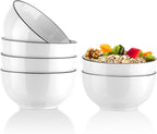 YOLIFE 26 Ounce Cereal Bowls, Ceramic Soup Bowls Set of 6, 6 inch White Salad Bowl for Breakfast, Oatmeal, Rice, Pasta, Dishwasher Microwave Oven Safe(Black Trim)