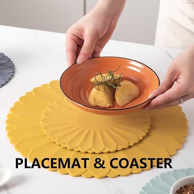 Heat-Resistant Silicone Trivet Mats, Non-Slip Hot Plate Holder for Kitchen Countertops & Dining Table, Reusable Pot Holder Pad with Secure Grip, Dishwasher Safe (Purple, Diameter: 30cm/11.81")