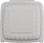 TIYA Clamshell Food Containers - 3-Compartment To-Go Containers - Microwavable Plastic with Hinged Lid - Great for Meal Prep (Bulk 150 Pack, White, 9x9 in) - BPA-Free