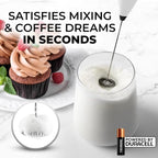 Zulay Kitchen Powerful Milk Frother Wand With 4 AA Duracell Batteries - Ultra Fast Handheld Drink Mixer - Electric Whisk Foam Maker for Coffee, Lattes, Cappuccino, Matcha & Creamer
