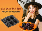 Skull Cake Pan with Metal Reinforced Frame - Spill-Proof & Sturdy 6-Cavity 3D Halloween Silicone Mold, Easy to Handle & Release for Cake, Chocolate, Jello
