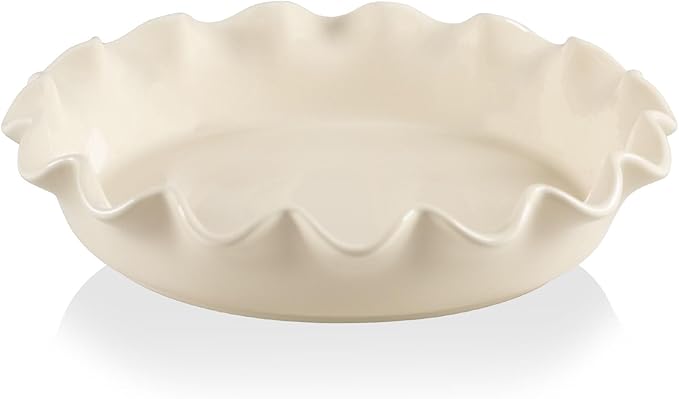 Sweejar Ceramic 11.5 Inches Pie Pan for Baking, Deep and Fluted Porcelain Round Pie Dish, Non-Stick Pie Plate for Pumpkin Pie, Apple Pie, Pie Pots with Morden Farmhouse Design(Beige)
