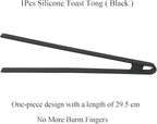 1Pcs Silicone Toaster Tong, 11.6 Inch Long Silicone Kitchen Tong for Toaster Cooking Utensil Bread Waffle Tong Food Tweezer Black Toast Tong for Cooking Serving Bacon Salad Fruit Food, SATONBEYI