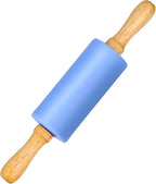 Mini Silicone Rolling Pin for Kids, Non-stick Surface Wood Handle, 9 Inch 1 Pack Blue