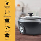 ICOOK USC-65-OP001BK 6.5 Quart Slow Cooker,Aluminium Sear/Sauté Stew Pot Stovetop safe,Dishwasher Safe,Glass Lid,Adjustable Temp,Food Warmer(Black)