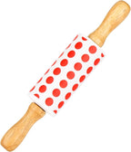 Mini Silicone Rolling Pin for Kids, Non-stick Surface Wood Handle, 9 Inch 1 Pack Red Point