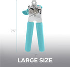 Kitchen Genie Heavy Duty Stainless Steel Manual Can Opener, Strong Blade for Smooth Edge Cuts, Open Cans Easily, Slip-Resistant Ergonomic Handle, Easy Turn Knob, Bottle Openers Included, Teal