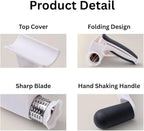 Rotary Cheese Grater with 3 Stainless Steel Drums – Manual Hand Crank Parmesan Grater for Cheese, Nuts, Chocolate & Vegetables – Deluxe Kitchen Tool Set with 3 Peelers and Cleaning Brush