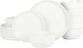Gibson Home Rothernberg 18-Piece Stackable Porcelain Dinnerware Set, Service for 6 – White Plates and Bowls, Microwave & Dishwasher Safe