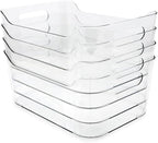 Isaac Jacobs 4-Pack Small Clear Storage Bins (9.4” x 6.7” x 4.1”) w/Handles, Plastic Box Set, Home, Office, Fridge, Freezer, Kitchen, Pantry Organization Container, BPA-Free/Food Safe (Small, 4-Pack)