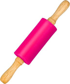 Mini Silicone Rolling Pin for Kids, Non-stick Surface Wood Handle, 9 Inch 1 Pack Rose Red