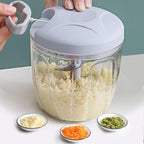 Food Chopper,Garlic Chopper with Container,Vegetable Kitchen Cutter,Pull String Hand Manual Food Processor Sharp Blades Mincer Shredder for Cutting Onions Chili Ginger Seasoning (Blue, 900ml)