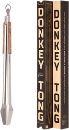 27" Heavy Duty BBQ Tongs - Extra Long Grilling tool for Outdoor Cooking, Smoking & Grilling | Handmade South African Rust Resistant Stainless Steel Meat Tongs with Wood Handles | Donkey Tong