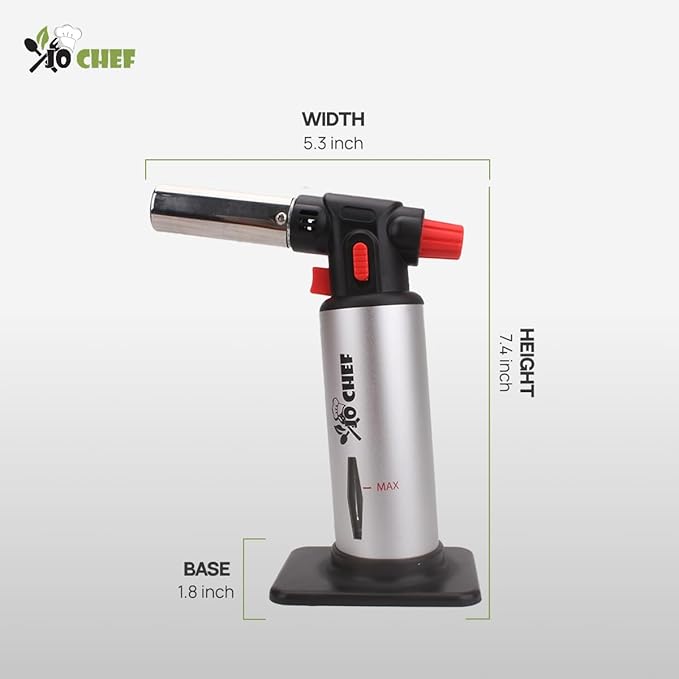 Jo Chef Butane Torch Lighter, Cooking Torch - Refillable Adjustable Flame Lighter with Safety Lock for BBQ, Baking, Brulee Creme, DIY + FREE Recipe eBook (Butane Not Included)