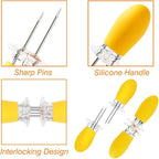 16Pcs/8 Pairs Yellow Corn Holders,PEOUWNES Stainless Steel Corn Cob Holders Corn on The Cob Skewers, Corn on The Grill, Interlocking Design Corn Skewers Forks for Home Cooking BBQ Parties Camping