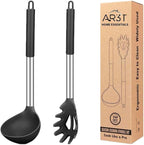 AR3T Home Essentials Silicone Pasta Fork and Ladle Spoon Set, Large Non-Stick Kitchen Utensils for Cooking, Serving