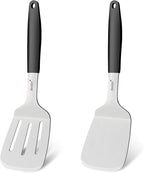 Beijiyi Stainless Steel Spatula Set, 2 Pcs Small Metal Spatula for Cast Iron Skillet, Solid and Slotted Turner Spatulas for Kitchen Use with Silicone Handle, Cooking Utensils for Eggs, Burger, Steak