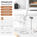 Rechargable Milk Frother, Handheld Drink Mixer with Whisk Attachment, 2025 upgraded, powerfull 3 speed motor, Type C charging with charge light, with extra egg mix head (Black without Stand)