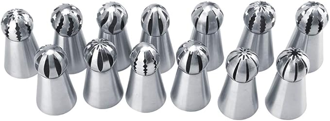 13 PCS Russian Piping Tips, Stainless Steel Russian Piping Tips Set, Russian Tips Set for Decorating Cake Cream Cookies Pastry Baking Tools