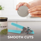 Kitchen Genie Heavy Duty Stainless Steel Manual Can Opener, Strong Blade for Smooth Edge Cuts, Open Cans Easily, Slip-Resistant Ergonomic Handle, Easy Turn Knob, Bottle Openers Included, Teal