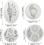 4 PCS Marine Theme Cake Fondant Silicone Mold Seashell Conch Starfish Baking Molds for DIY Cake Decoration Chocolate Candy Polymer Clay Crafting Projects