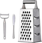 4 Sides Box Grater For Kitchen,Stainless Steel Cheese Grater With Handle,Multi-Function Vegetable Slicer Food Shredder For Chees,Ginger,Vegetables,Dishwasher Safe, Silver