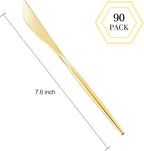 I00000 90 Pcs Gold Plastic Knives,Plastic Silverware, Gold Disposable Utensils, Heavy Duty Disposable Knives Dinnerware Perfect for Parties, Wedding & Dinners