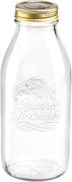 Bormioli Rocco Quattro Stagioni 33.75 Oz. Glass Milk Bottle with Lid, Air-Tight, Glass Jug Mason Jar, Dishwasher Safe, Made in Italy