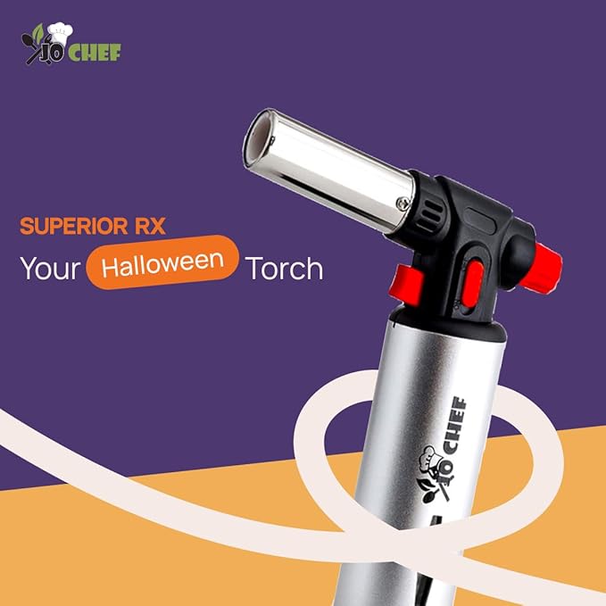 Jo Chef Butane Torch Lighter, Cooking Torch - Refillable Adjustable Flame Lighter with Safety Lock for BBQ, Baking, Brulee Creme, DIY + FREE Recipe eBook (Butane Not Included)