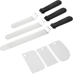 Icing Spatula, Cake Spatula, Frosting Spatula Set - 6", 8", 10" Stainless Steel Offset Spatulas with Non-Slip Handle & 3 Cake Scrapers, Angled Baking Decorating Tools