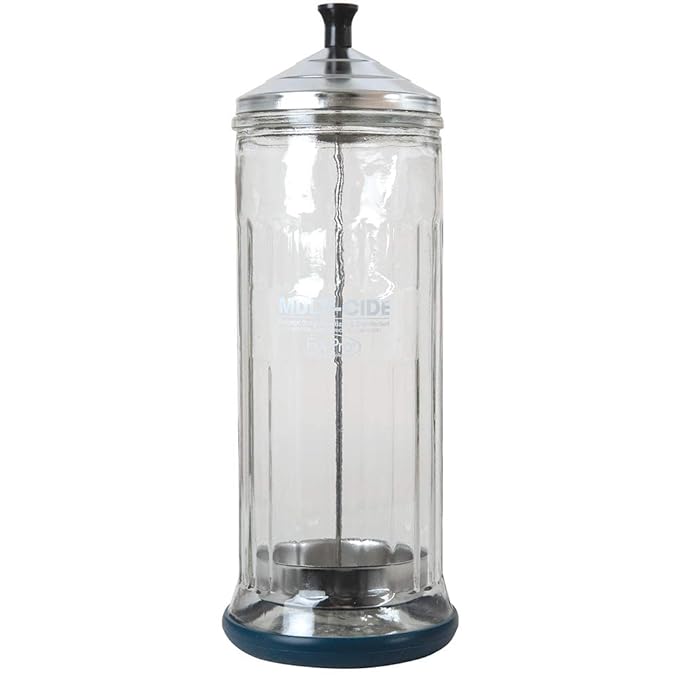 ForPro Multi-Cide Tall Glass Jar, for All Hairstyling Tools Including Brushes, Combs & Shears, 37 oz