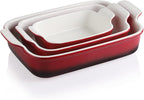 Sweejar Baking Pans Set, Ceramic 9x13 Baking Dish with Handle, Rectangular Casserole Dishes for Oven, Bakeware Sets of 3, Durable Lasagna Pan Deep for Kitchen, Banquet, Wedding Gift(Gradient Red)