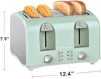 OVENTE Electric 4-Slice Toaster Machine with 6-Shade Selector Setting, Cancel Button, Defrost Function, Crumb Tray, 1400W Power and Wide Slots for Bagels, Waffles and Puff Pastry, TS4410LBL