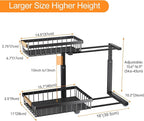 PXRACK 2 PACK Under Sink Organizer,Adjustable Height,2 Tier Pull Out Under Cabinet Organizer,Thickened Metal Shelf,Slide Out Under Sink Storage for Kitchen Bathroom Cabinet Laundry