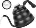 Pour Over Kettle for Manual Drip Coffee and Tea with Thermometer 28oz Gooseneck Kettle with Flow Control Stainless Steel Water Kettle for Stovetop,800ml,4 Cup,Black,1Pack