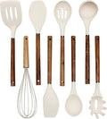 Country Kitchen Non Stick Silicone Utensil Set with Rounded Wood Handles for Cooking and Baking, 8 Piece Set, Khaki