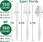 100%Compostable No Plastic Knives Forks Plastic Spoons Disposable Utensils, The Heavyweight Heavy Duty Flatware is Eco Friendly Products for Lounge Party Wedding BBQ Picnic Camping [360 Count]