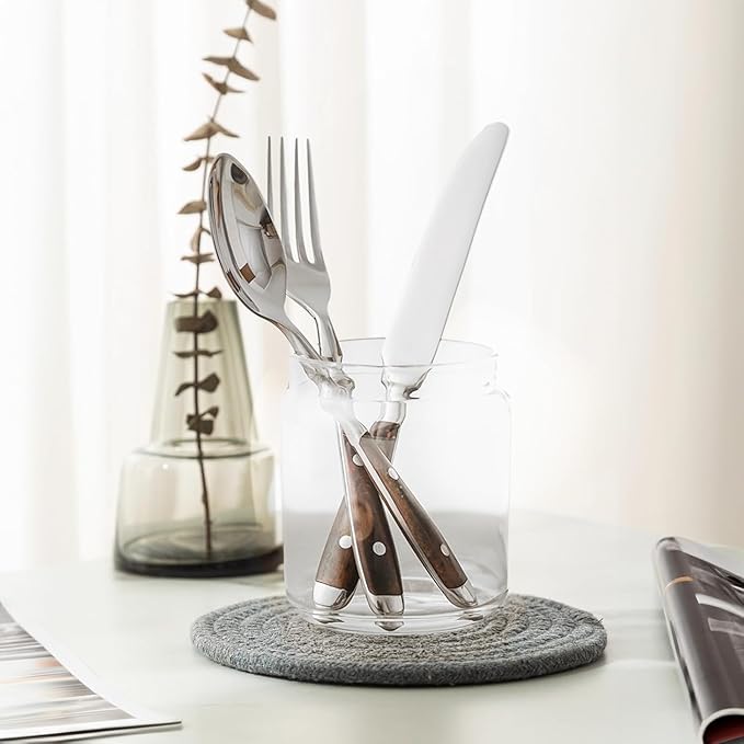 Silverware Set For 8 with Two Rivets, Vintage 40-Piece Everyday Flatware Set with Wood Grain Bakelite Handle, Stainless Steel Cutlery Set, Dishwasher Safe, Knives Spoons and Forks Set