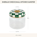 MACKENZIE-CHILDS Small Kitchen Canister, Decorative Glass Storage Jar with Lid, Green-and-White Emerald Check