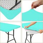 6 Pack Fitted Tablecloth for 8 Foot Rectangle Tables, Aqua Blue Elastic Outdoor Picnic Table Cover, Washable Stretch Folding Table Cloths 8 ft for Camping Party Patio Kitchen Banquet, 30" W x 96" L