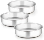 TeamFar 9½ Inch Cake Pan, 3 Pcs Round Tier Cake Pans Set Stainless Steel for Baking Steaming Serving, Perfect for Birthday Wedding Celebrations, Healthy & Sturdy, Mirror Finish & Dishwasher Safe