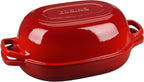 Enameled Cast Iron Oval Dutch Oven Pot with Lid, Dutch Oven for Sourdough Bread Baking, Oval Bread Pan, 7qt, Red