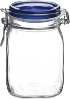 Bormioli Rocco Fido Square Jaw with Blue Lid, 33-3/4-Ounce, 33.75 Ounce, Clear