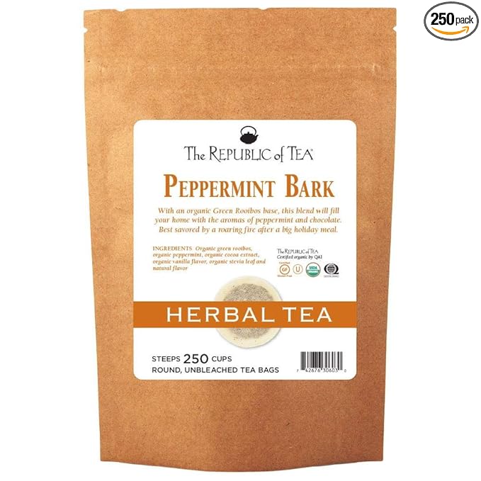 The Republic of Tea - Peppermint Bark, Cool Winter Herb Tea, 250 Tea Bags, Caffeine-Free