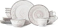 Pfaltzgraff Trellis White 16-Piece Stoneware Dinnerware Set, Service for 4, Distressed White Finish, Microwave & Dishwasher Safe Plates and Bowls