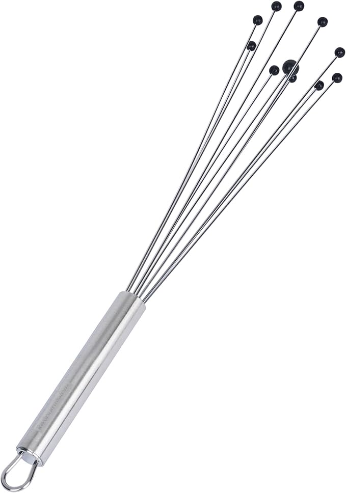 Restaurantware-German Standard 12.6 Inch Ball Whisk, 1 Kitchen Whisk With Silicone Balls - Ergonomic Handle, Dishwashable, Stainless Steel Manual Egg Beater, Durable, For Whisking, Stirring, Mixing