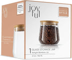 JoyJolt Cookie Jar. 1 Large Glass Jars With Bamboo Lids Set. For Kitchen Counter, Rice Jar, Candy Jar, Flour and Sugar Containers Canisters, 31-OZ Big Glass Jar with Lid, Airtight Glass Storage