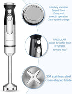Immersion Blender Handheld,700W Hand Mixer Infinitely Variable Speeds,Multi-function Stainless Steel Stick Electric Kitchen Smoothie Blender with Detachable Whisk, Milk Frother,for Soup Puree