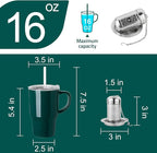 Sweejar Ceramic Travel Mug with Lid, 16 oz Portable Coffee Mug, Dishwasher Safe Tea Cup with Infuser, Reusable Teacup for Car Cup Holder, Tea Lovers(Jade)